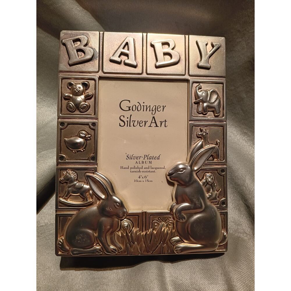 Vintage GODINGER Rabbit Baby Photo Album Silver Plated Nursery Keepsake As-Is